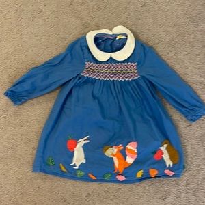 Baby Boden blue dress with smocking and appliqué. 18-24 mos.